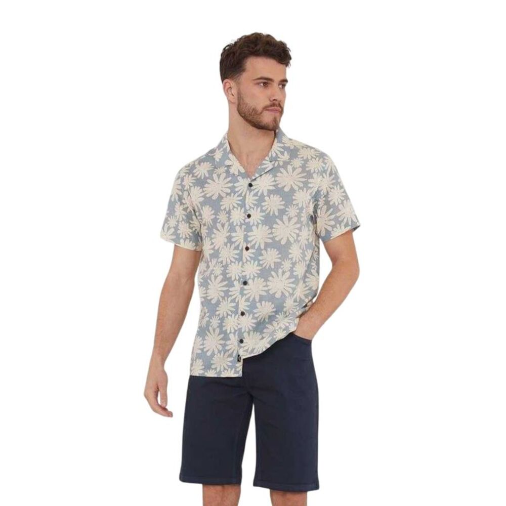 Threadbare Mens Floral Short-Sleeved Shirt / Dusty Blue